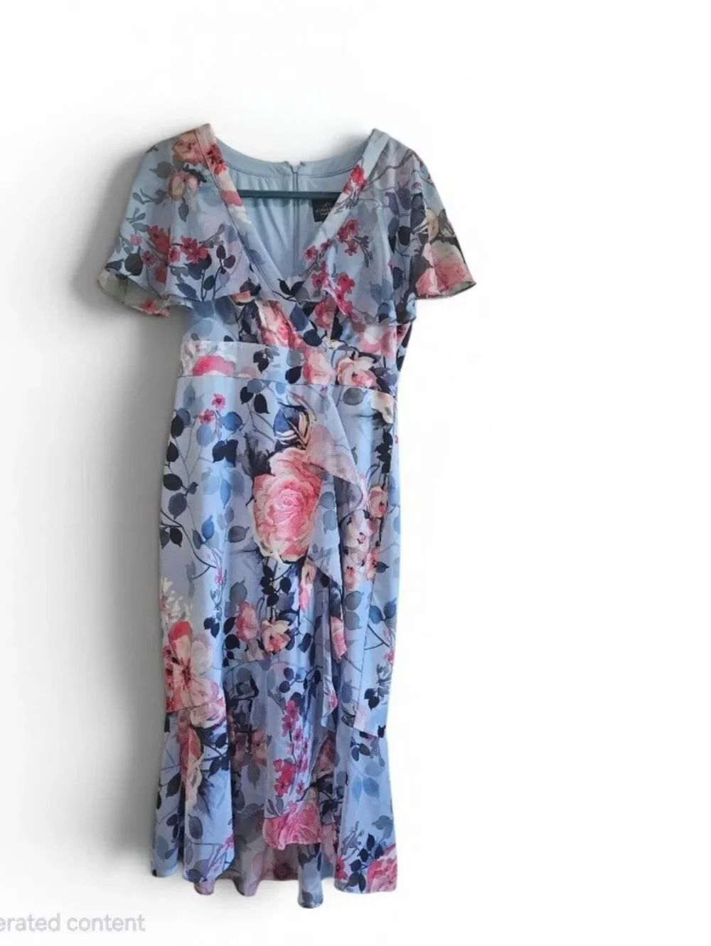 Adrianna Papell Light Blue Floral V-Neck Dress Size 6